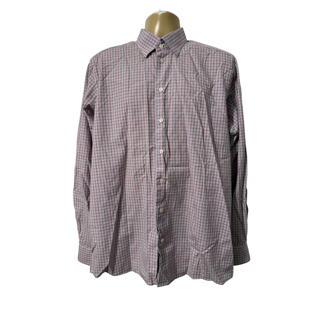 Eton Mens Contemporary Fit Poplin Check Button Down Shirt Pink Blue XL 43 17